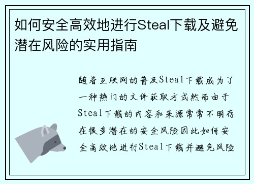 如何安全高效地进行Steal下载及避免潜在风险的实用指南
